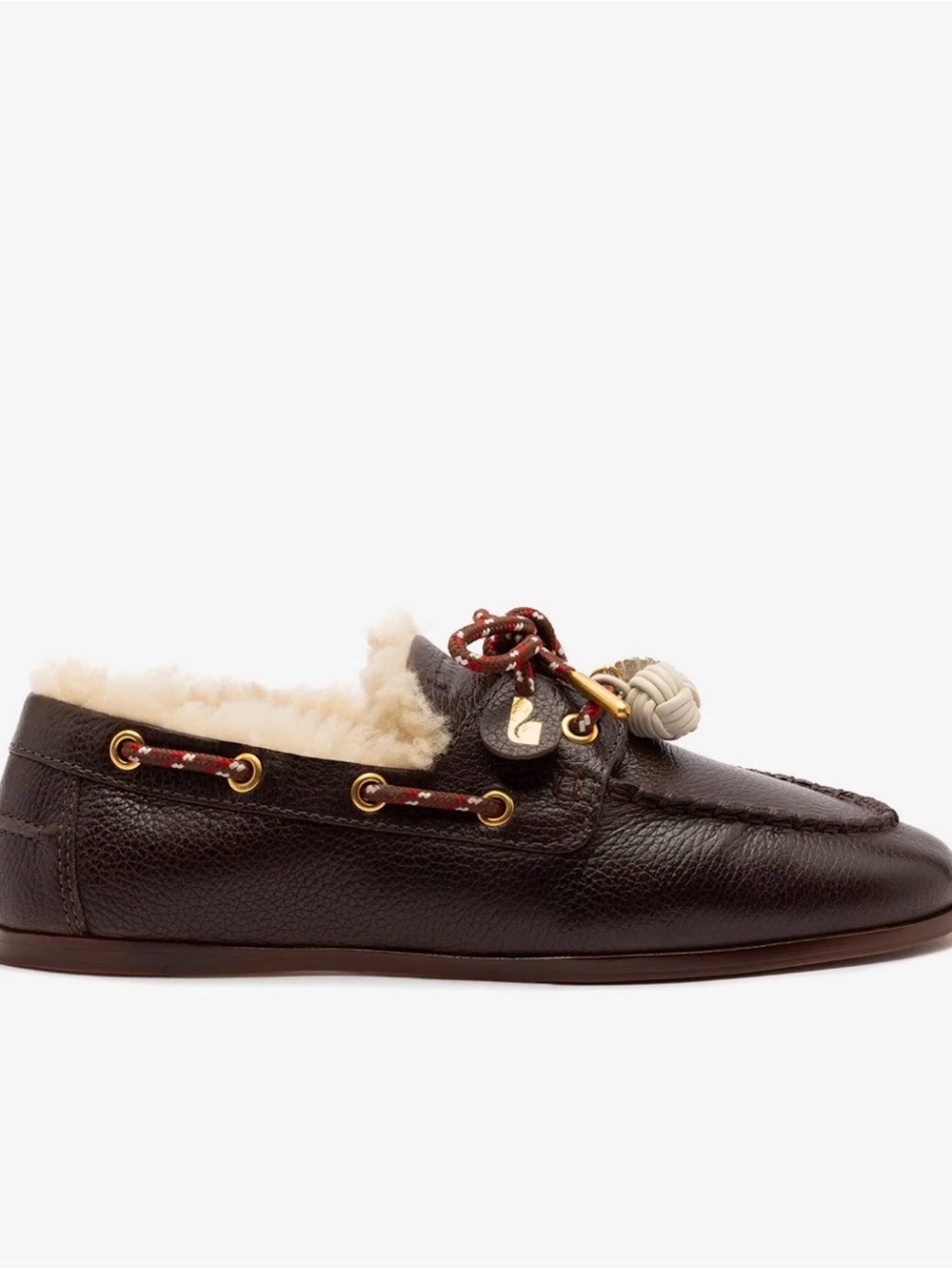 Women’s Shearling- Leather Cyprus Moccasin boat Loafer - Brown Larroudé NWT 8.5